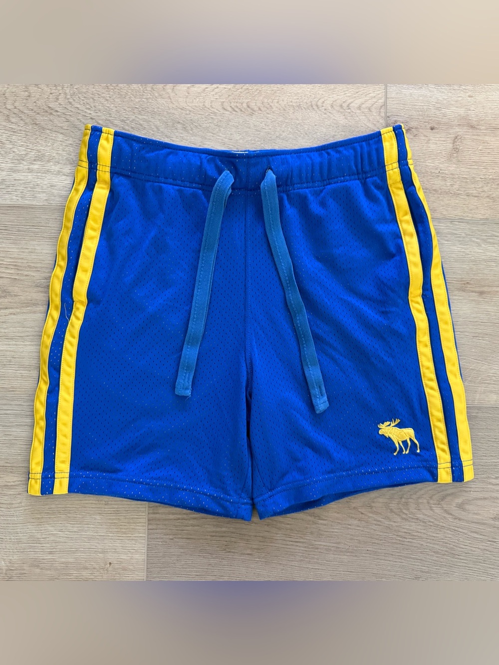 Abercrombie & Fitch Mens Basketball Mesh Shorts Y2K Moose Blue Yellow S